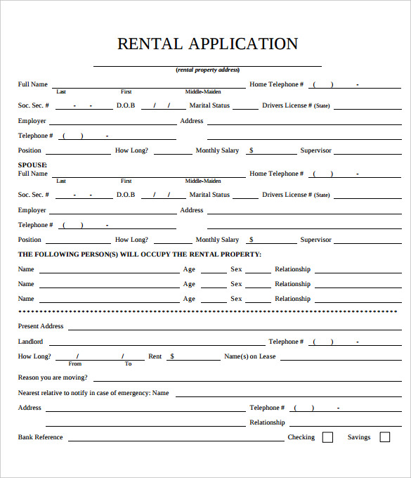 Free Printable Simple Rental Application Form 5970