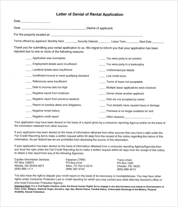 letter of denial of application form template