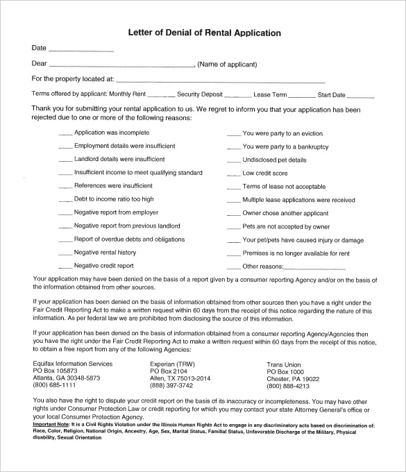 letter of denial of application form template