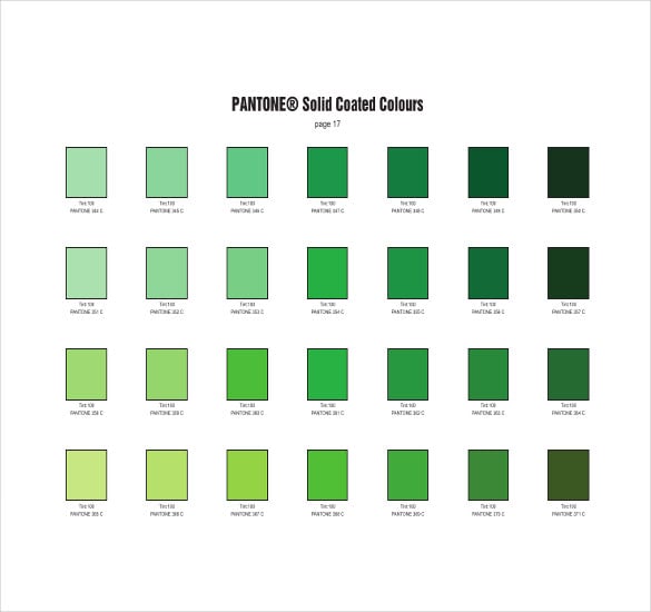 free pantone green color chart pdf file download