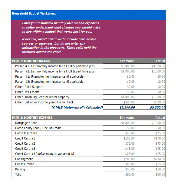 free excel household budget template