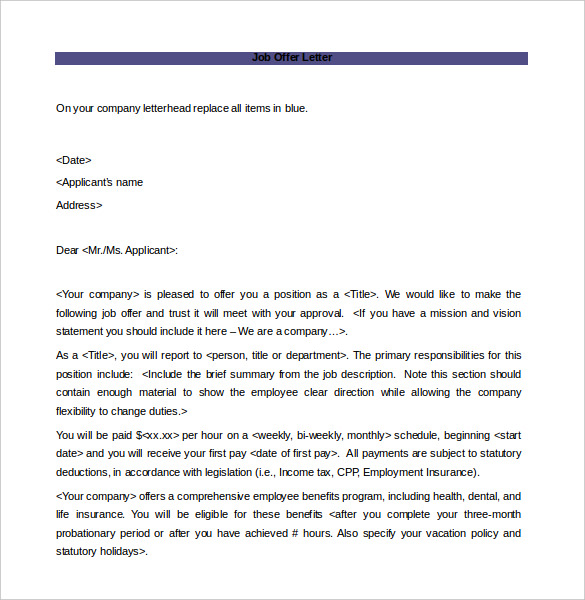 Offer Letter Templates 17+ Word, PDF Documents Download!