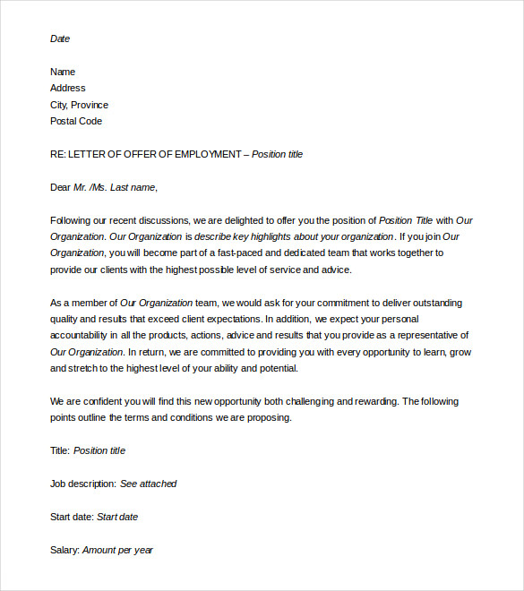 Sample Offer Letter Format Sample Offer Letter Format
