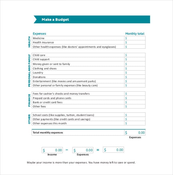 simple monthly budget template pdf format
