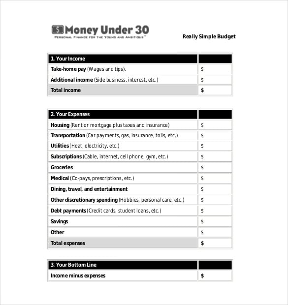 simple budget worksheet pdf download