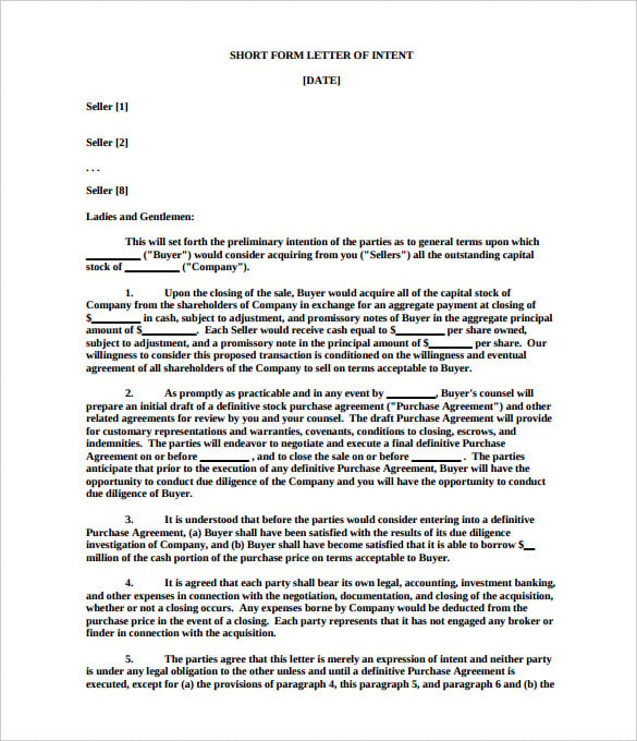 business letter of intent pdf free download