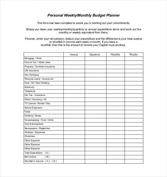 weekly budget planner pdf format