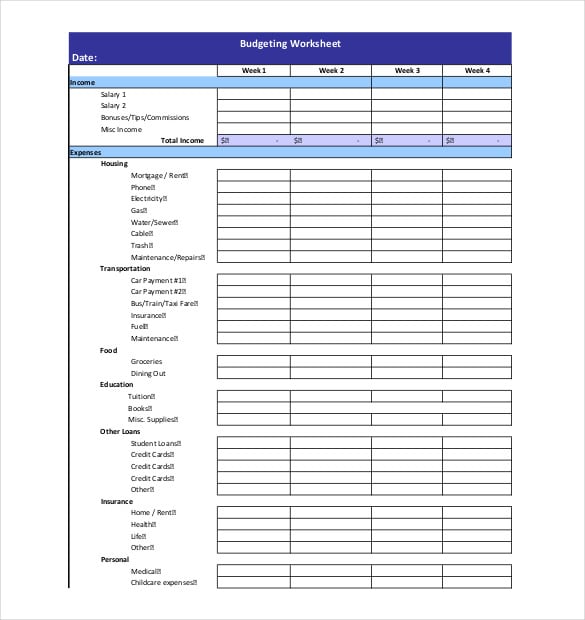 13 Weekly Budget Templates Free Sample Example Format Download Free Premium Templates