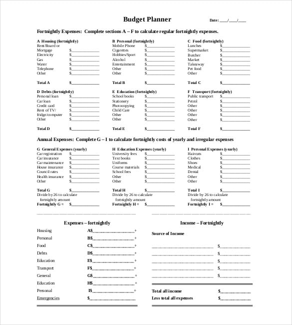 budget planner template download