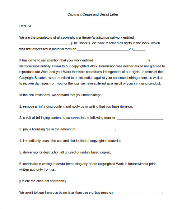 Cease And Desist Letter Template 7 Free Word PDF Documents Download 