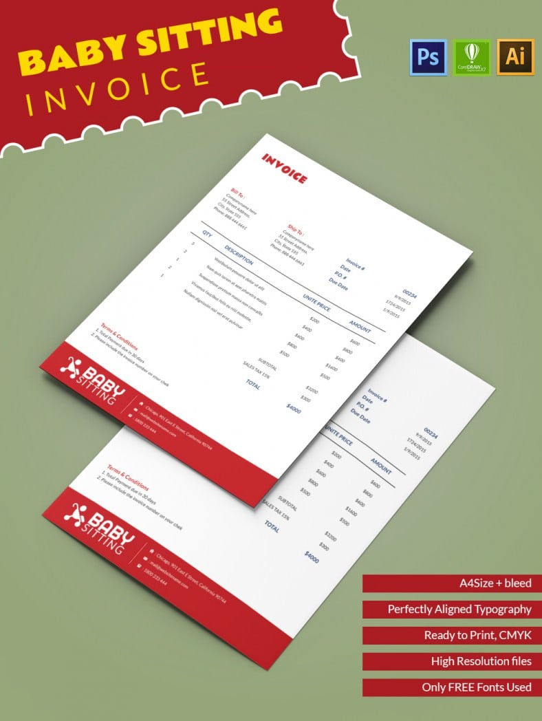 Baby Sitting Invoice Template Word, PDF