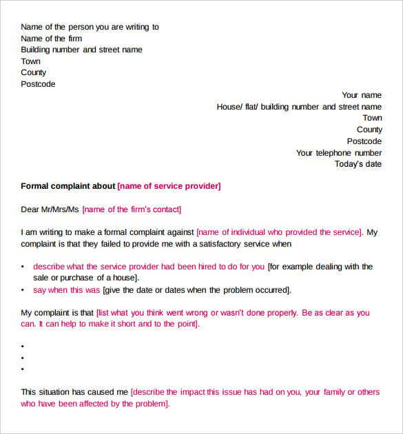 formal complaint legal letter template pdf format