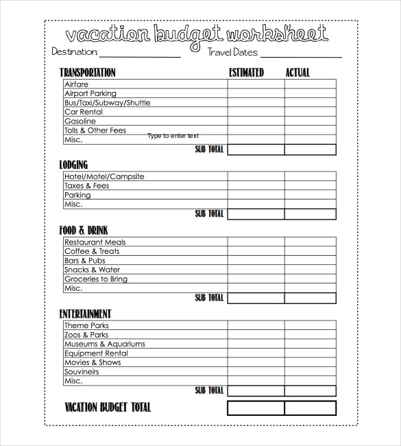 10 Vacation Budget Templates Docs PDF