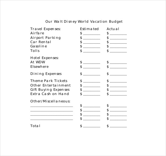 disney vacation budget template