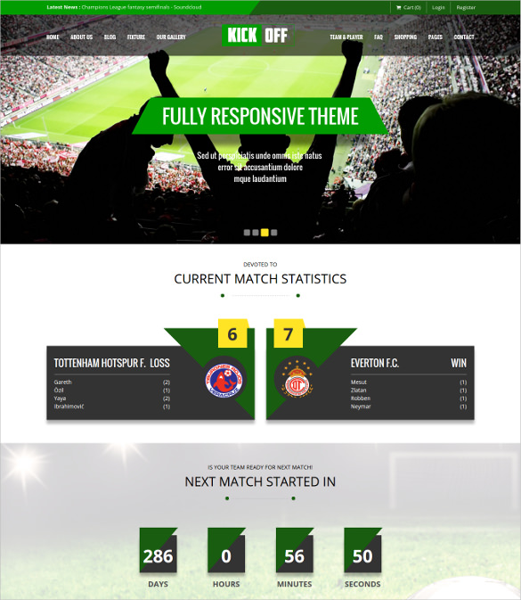 fully responsive football club wordpress template