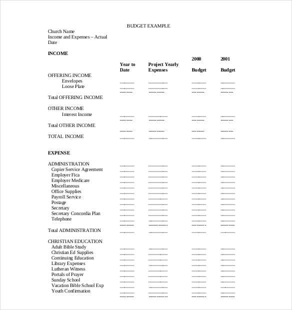 church budget template download pdf doc