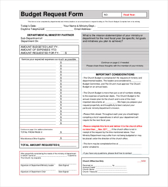 church ministry budget request form pdf download