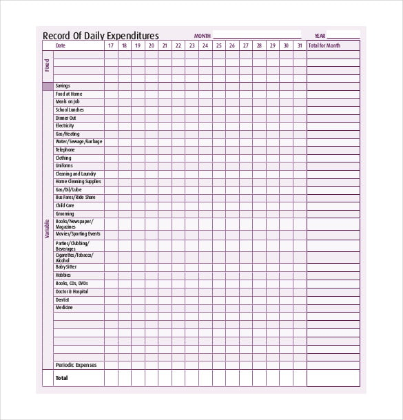 daily budget tracker template pdf format download