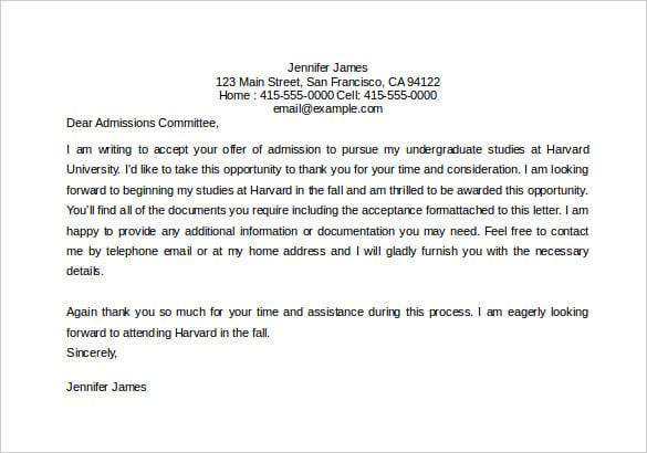 harvard acceptance letter template word format for free