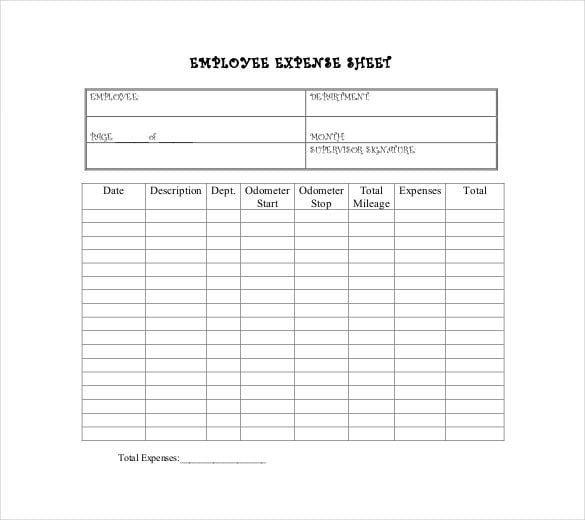employee expense sheet template