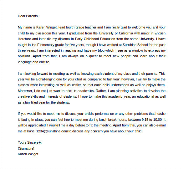 introduction letter to parents from new teacher download