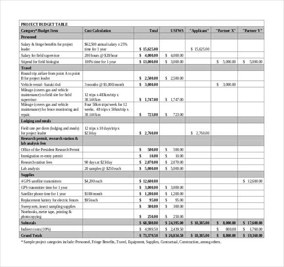 it project budget template pdf download