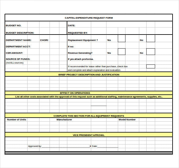 capital expenditure budget request form excel