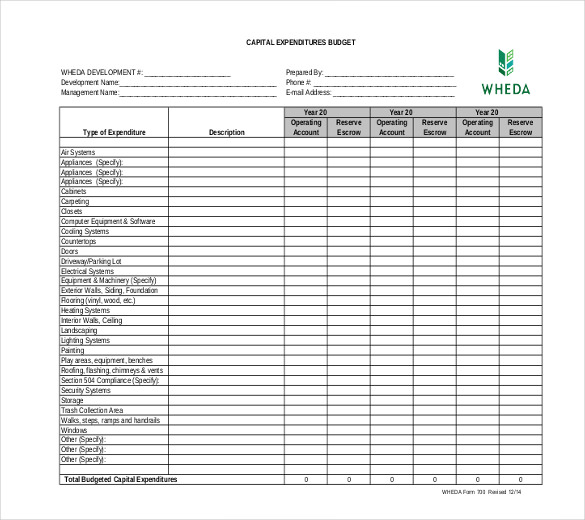 capital expenditure budget format pdf download