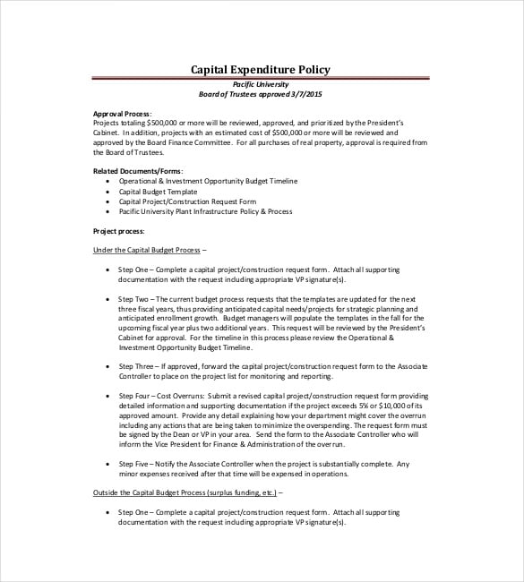 11  Capital Expenditure Budget Templates Word PDF Excel Google Docs