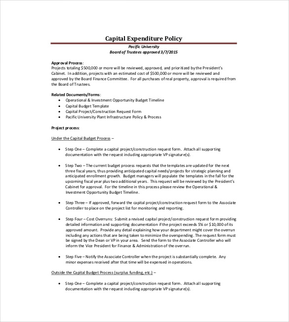 10  Capital Expenditure Budget Templates Word PDF Excel Google Docs