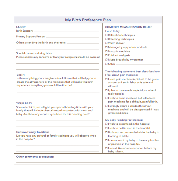 my birth preference plan pdf template free download