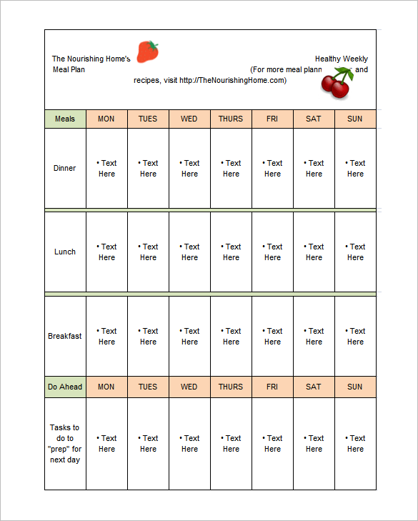weekly meal planning excel template free download