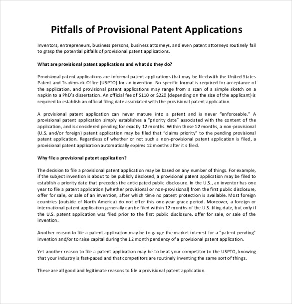pitfalls of provisional patent application template download