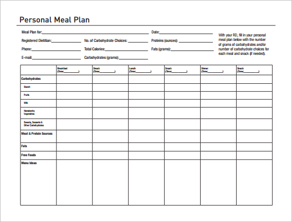 personal meal planning free pdf template download