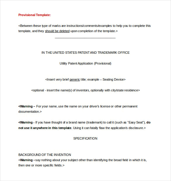 provisional patent application template word document free download