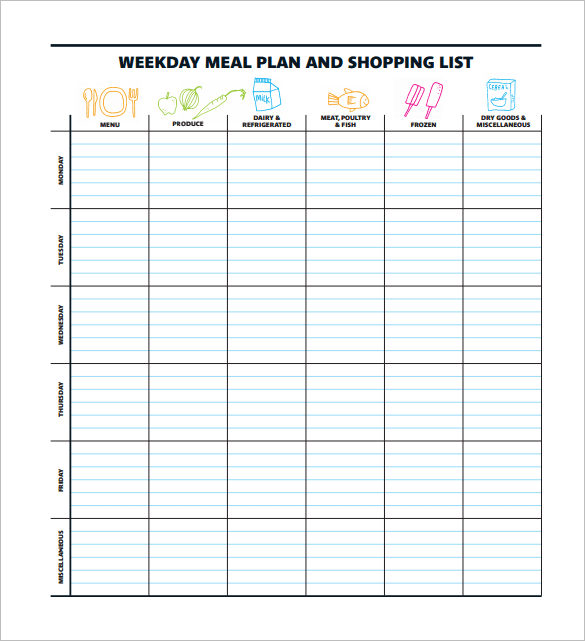 week day meal planning pdf template free download