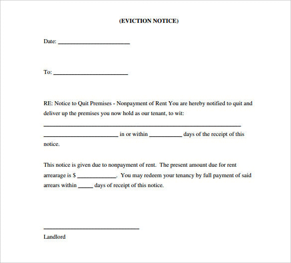 eviction notice letter for non payment of rent pdf