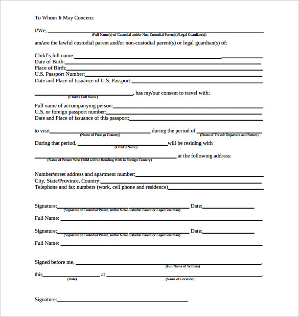 parent student residence notarized letter template