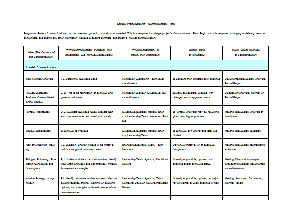 project communications plan free word template download