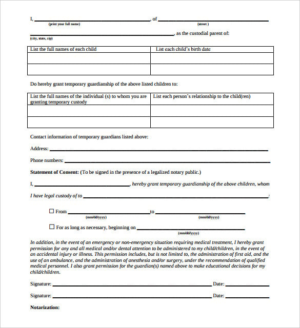 notarized letter for child custody pdf printable