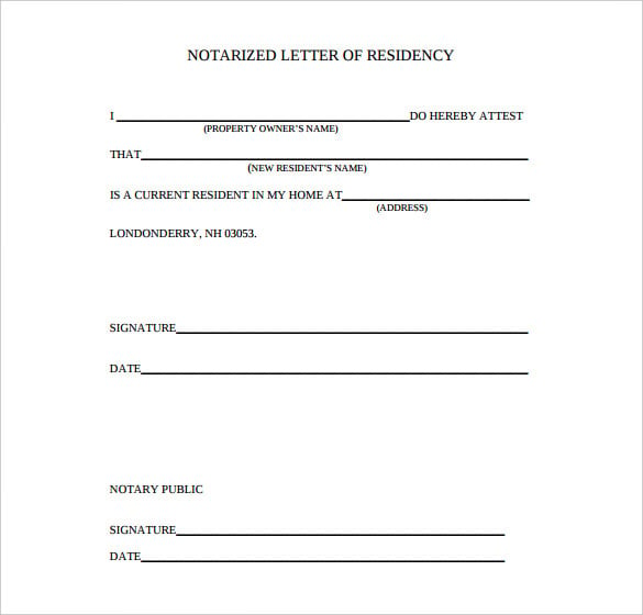 blank notarized letter of residency download