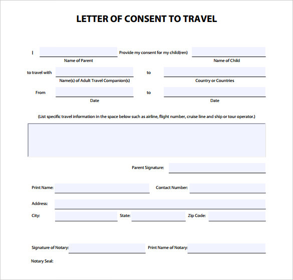 format of permission from letter employer travel to & 7 Premium    Free DOC,  Template PDF  Letter Notarized