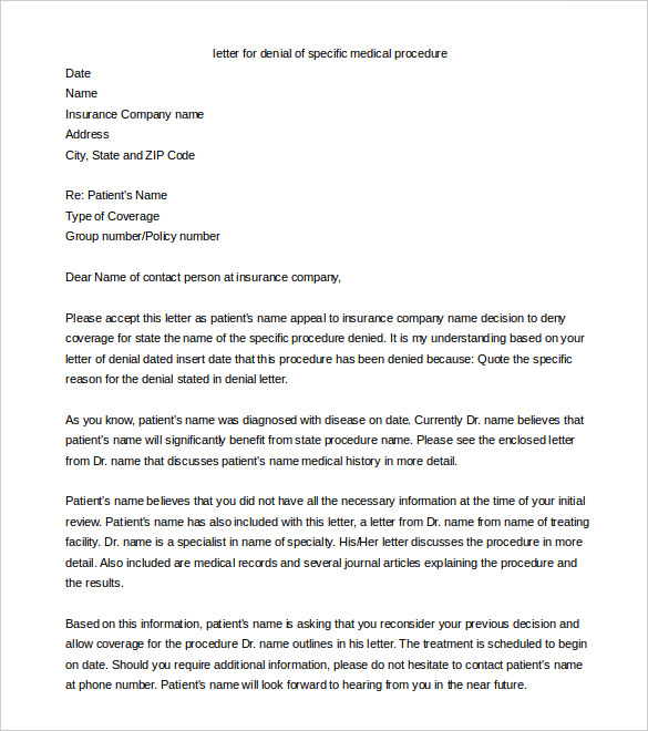 Insurance Denial Appeal Letter Template The Best Professional Template