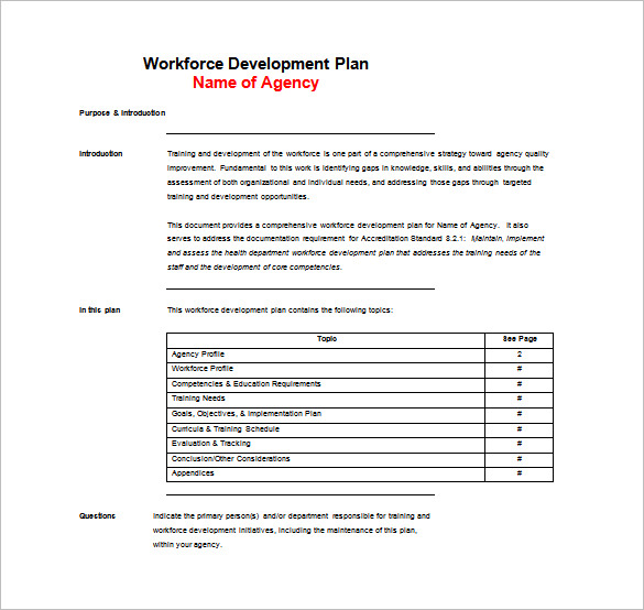 workforce training plan free word template download