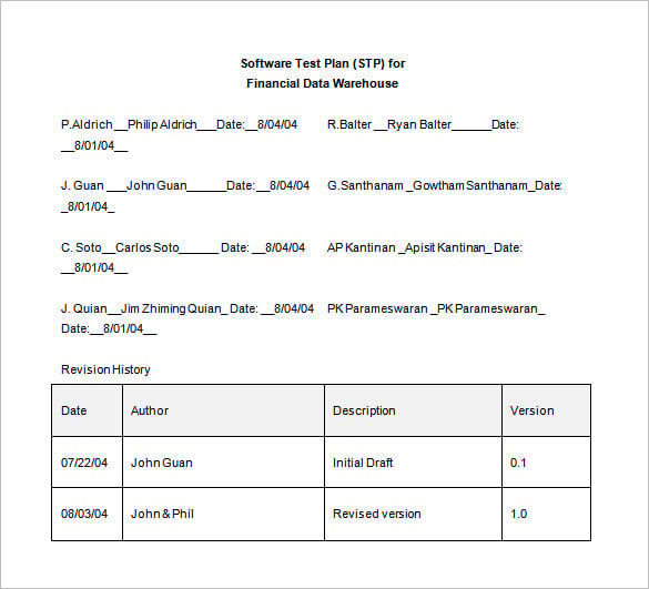 software test plan word template free download