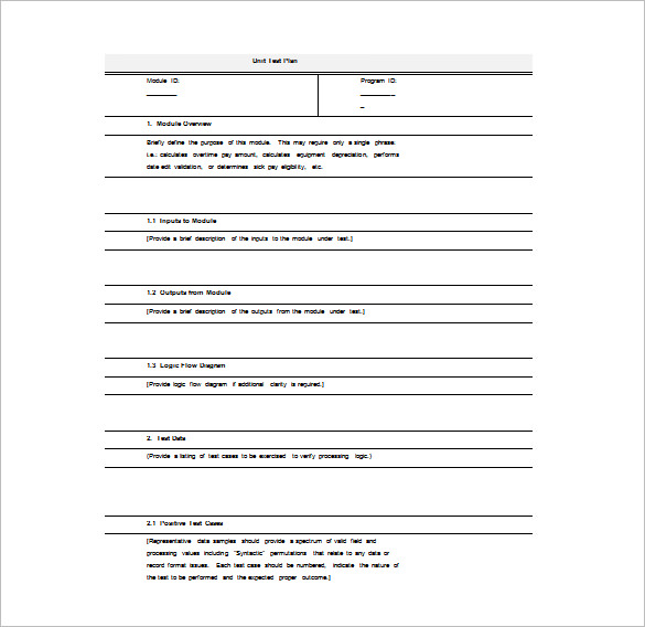 unit test plan word template free download