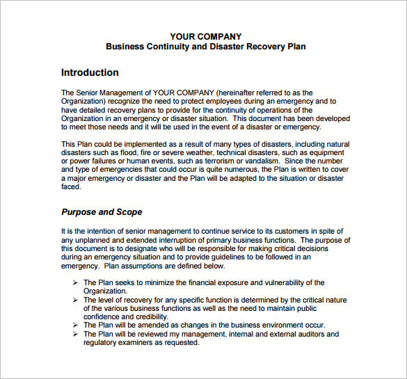 business continuity and disaster recovery plan free pdf template