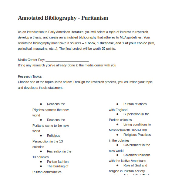 puritanism annotated bibliography word document download