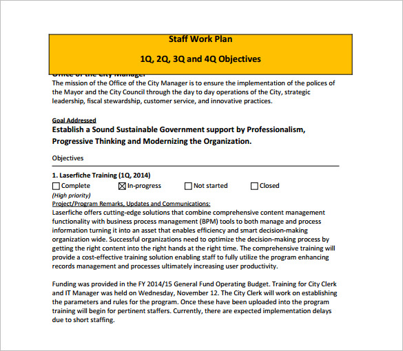 staff work plan free pdf template download