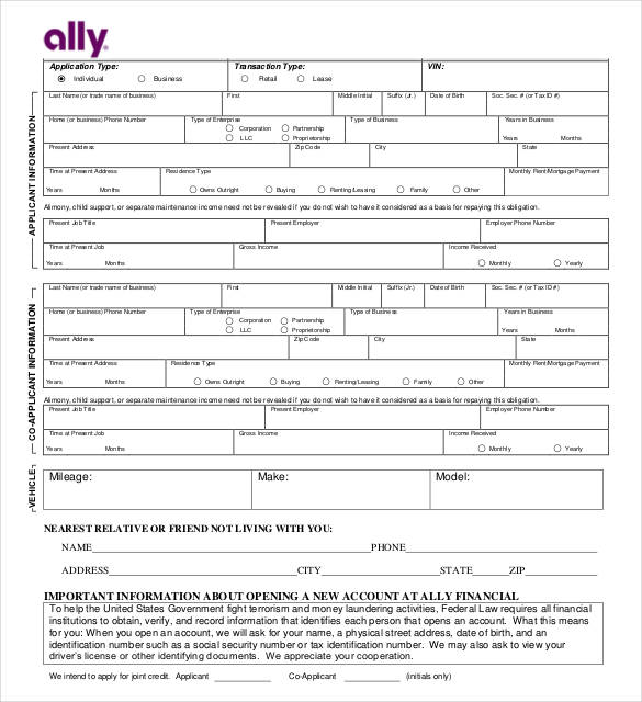 Ally Credit Application Pdf Fill Online, Printable,, 46 OFF